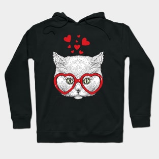 Cat Sunglasses Heart Funny Cute Kitten Valentine Gift Hoodie